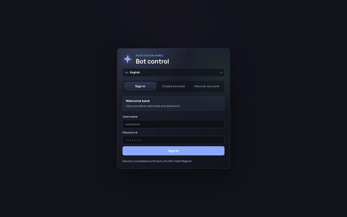 RustVision dashboard